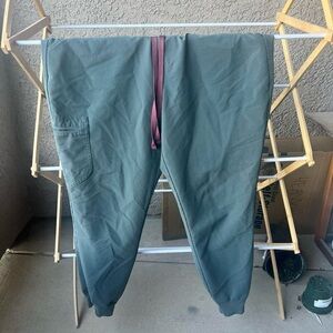 Figs Men's Olive Green Jogger Pants with Burgundy Drawcord